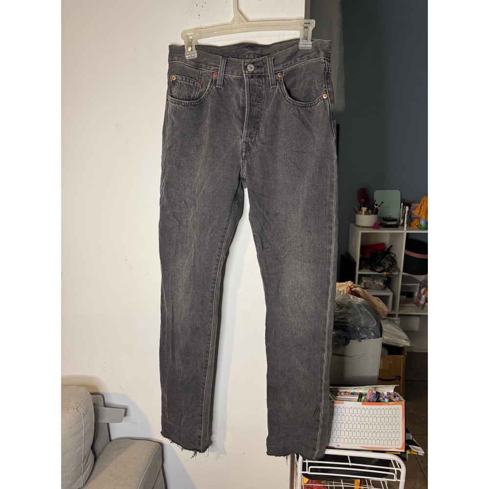 Levis 501 Original Fit Straight Leg Jeans Washed Black Raw Hem W27  Womens